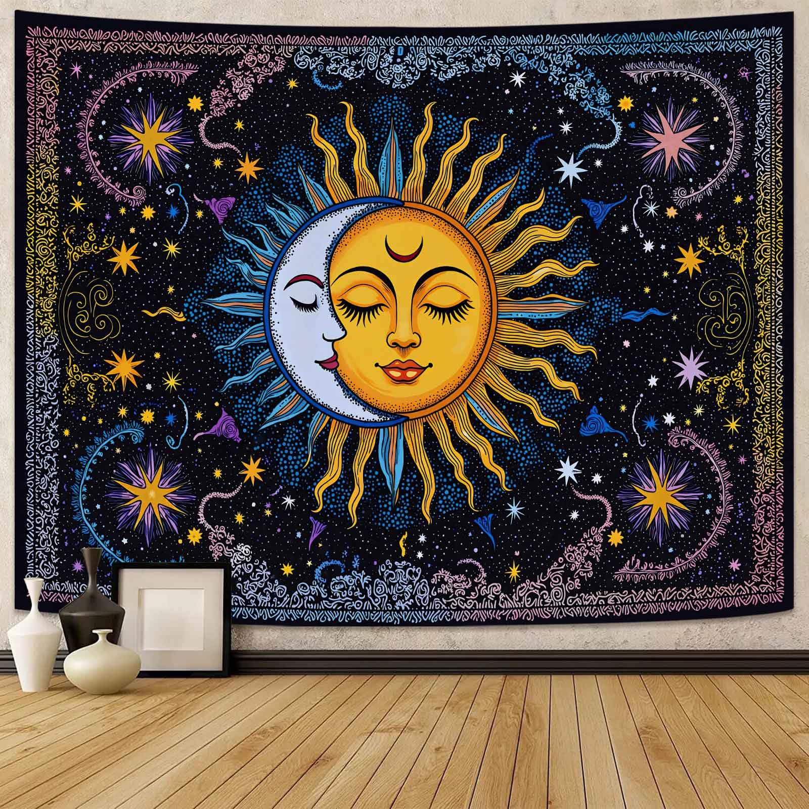 Spenlife Sun Tapestry Boho Tapestry for Bedroom Yellow and Green Tapestries Wall Hanging Bedroom Living Room Wall Art and Home Decor 70x90