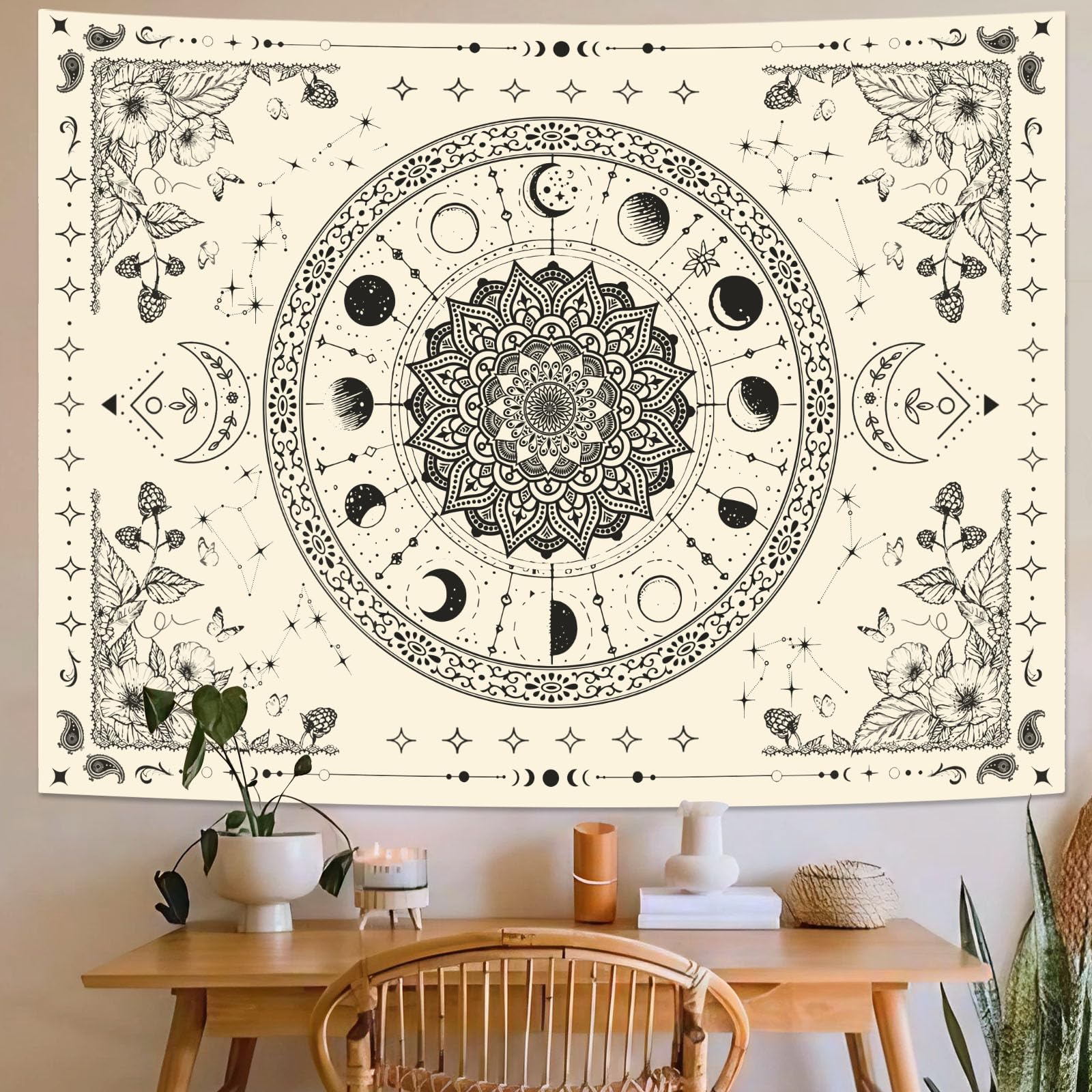 Lunerfex Floral Mandala Tapestry Boho Tapestry for Bedroom Brown Tapestries Wall Hanging Living Room Wall Art and Home Decor 70x90