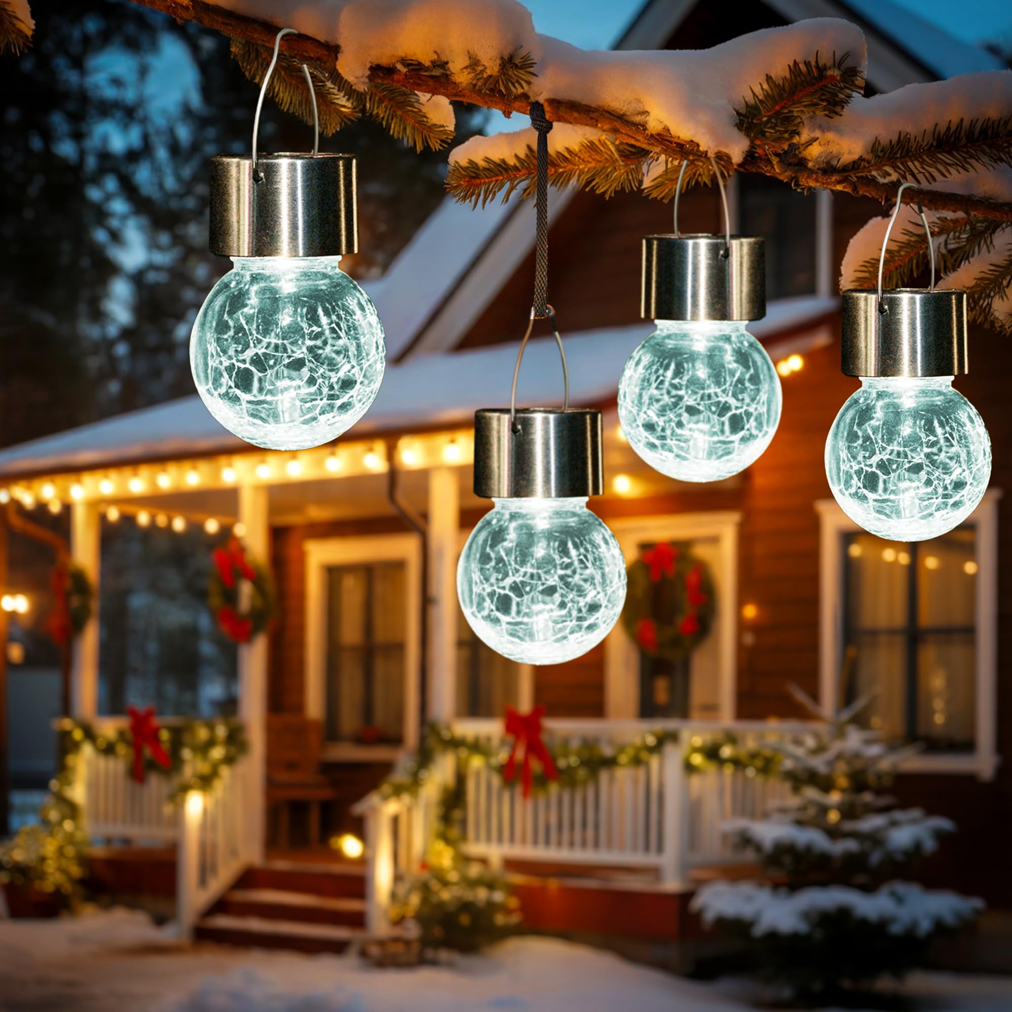 GIGALUMI Solar Lights Outdoor Waterproof, 16 Pack Solar Hanging Lights Garden Decor, Gifts for Women, Solar Outdoor Lantern Waterproof Cracked Glass for Yard, Fence, Tree(Color Changing)