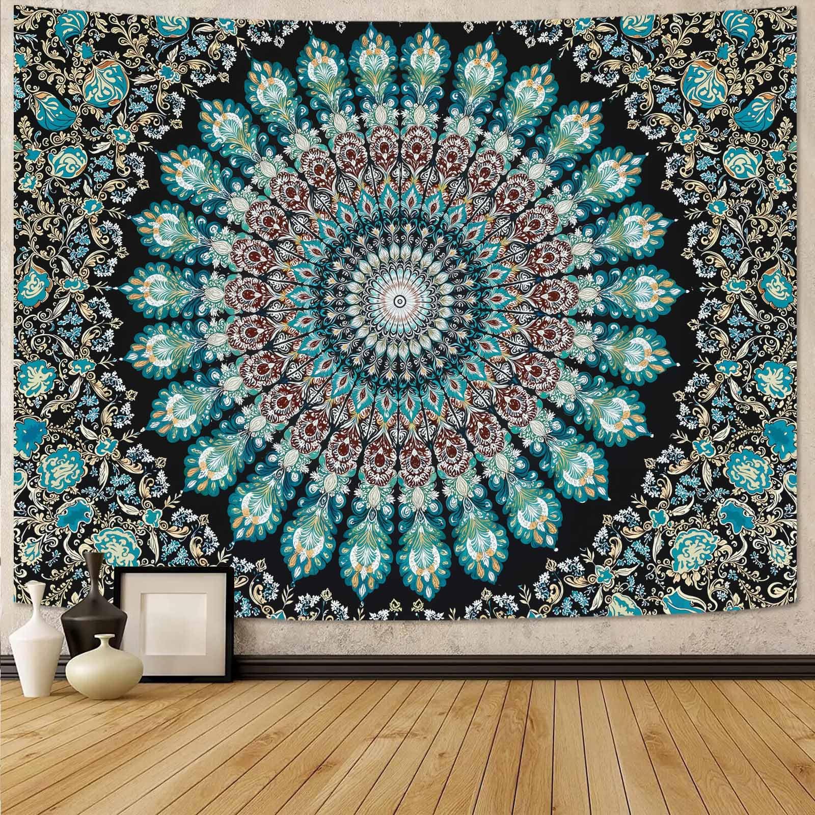 Accnicc Extra Large Orange Brown Boho Mandala Floral Tapestry, 90×68 Inch, Bohemian Wall Decor for Bedroom Living Room Dorm