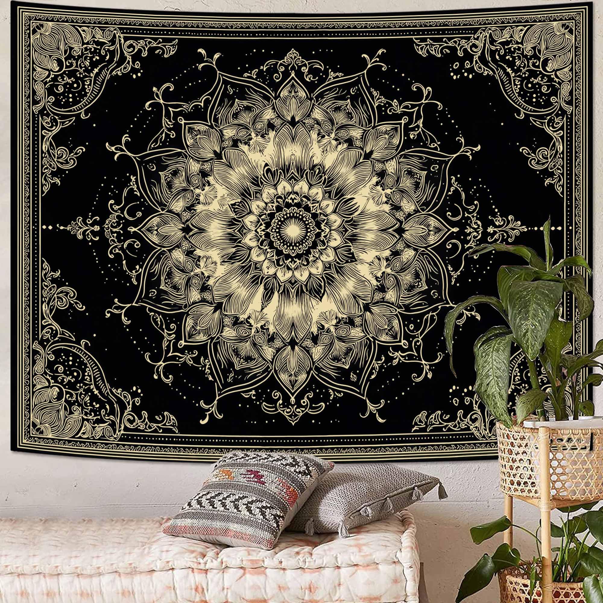 Wegklazax Watercolor Floral Mandala Tapestry, Soft Orange Botanical Wall Art for Room Decor, Cottagecore Aesthetic Home Decor 90" L x 70" W