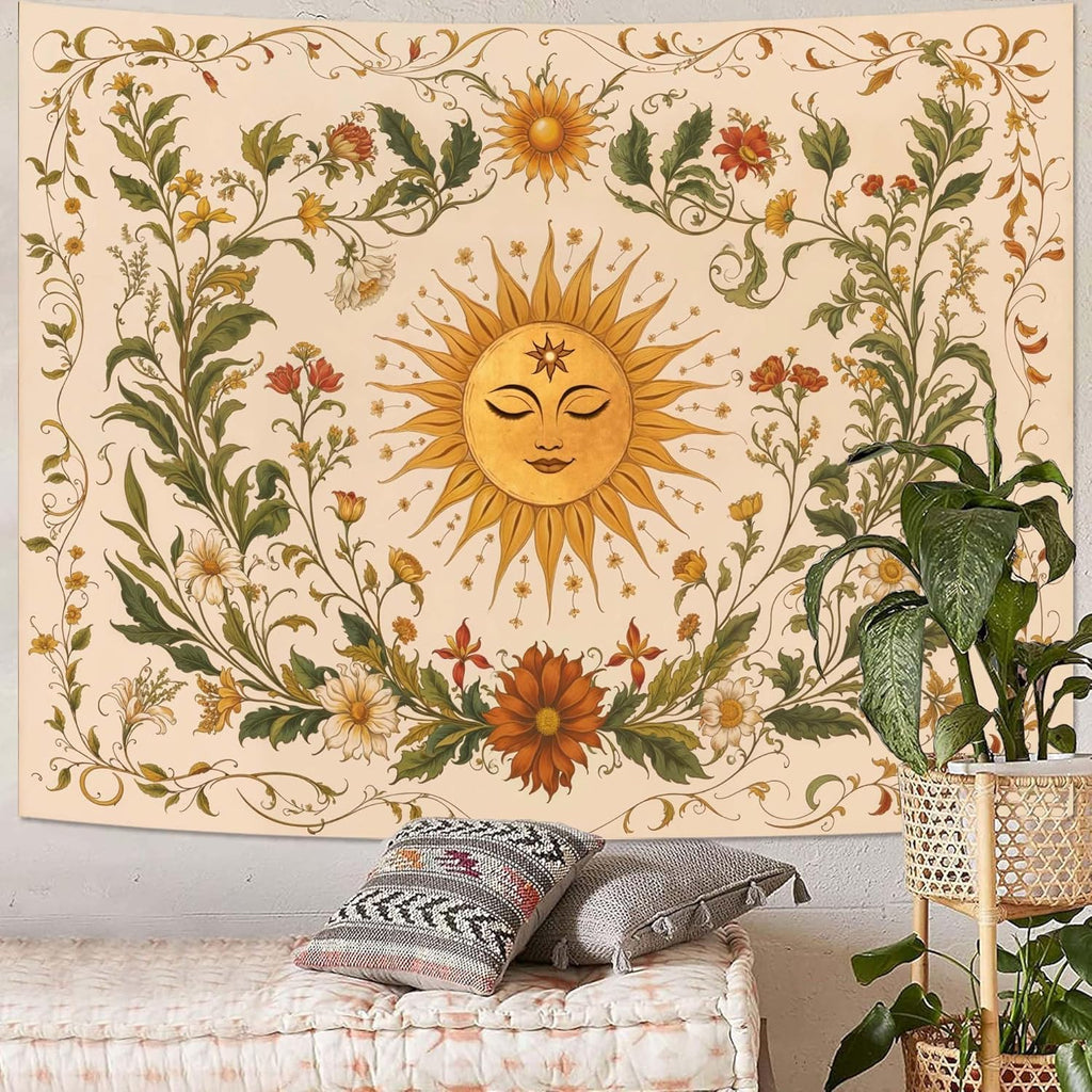 Spenlife Sun Tapestry Boho Tapestry for Bedroom Yellow and Green Tapestries Wall Hanging Bedroom Living Room Wall Art and Home Decor 70x90
