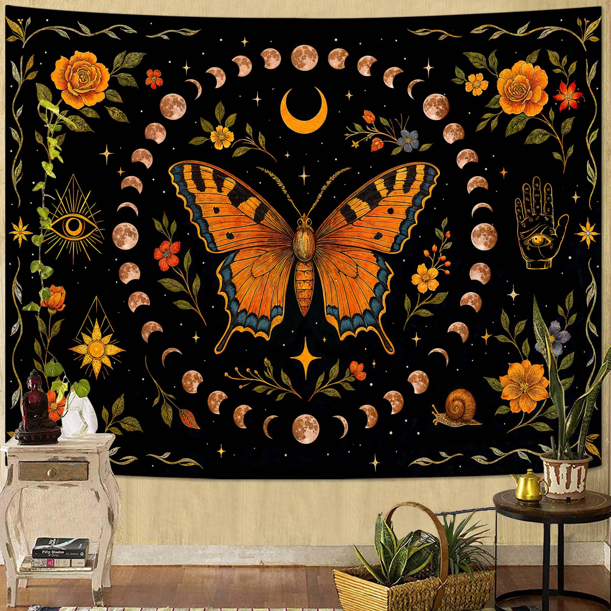 Lunerfex Folk Art Frog Banjo Tapestry - Vintage Woodland Night Wall Hanging for Rustic & Whimsical Decor 90"x70"
