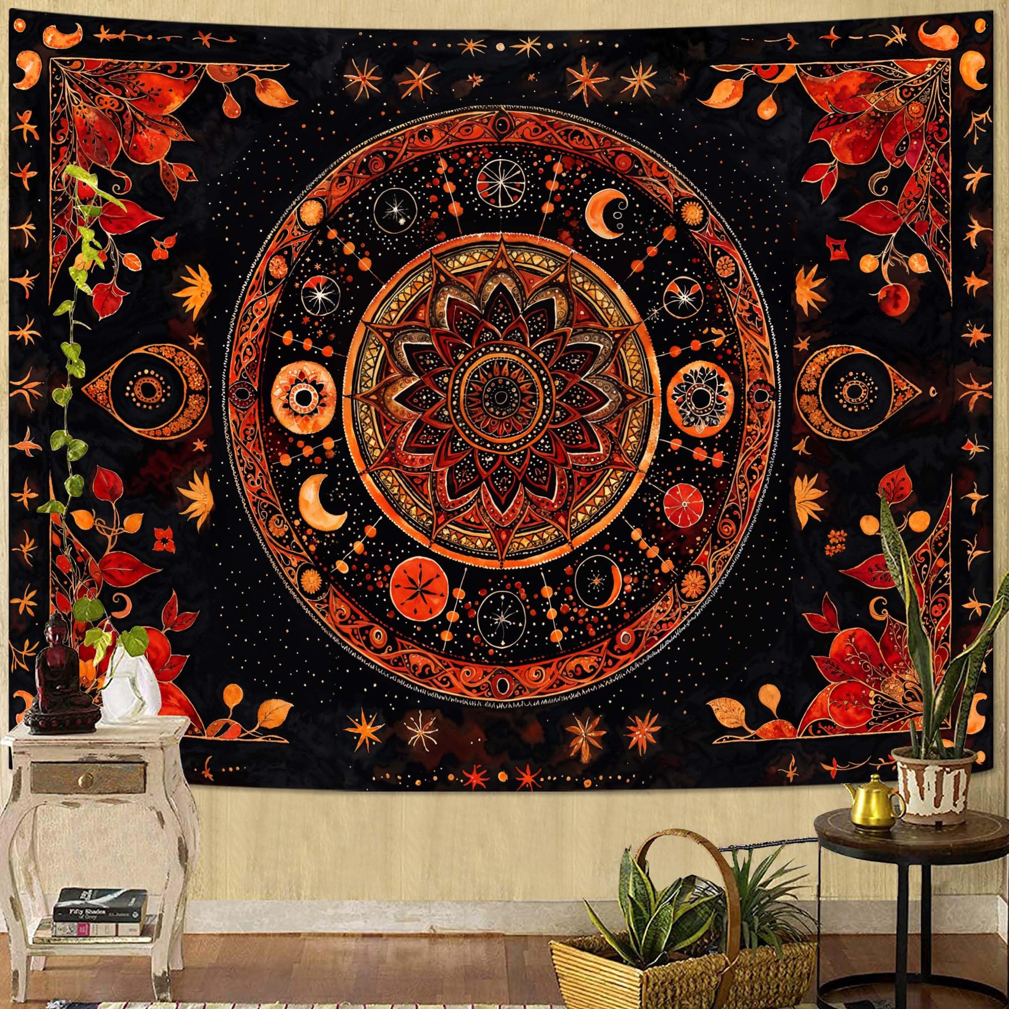 Lunerfex Floral Mandala Tapestry Boho Tapestry for Bedroom Brown Tapestries Wall Hanging Living Room Wall Art and Home Decor 70x90