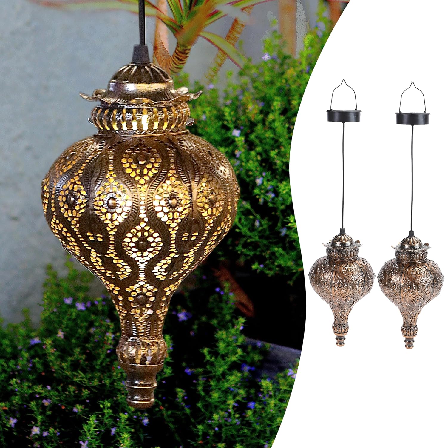 Solar Moroccan Lantern Outdoor Garden Decor(2 Pack) Solar Lanterns Outdoor Waterproof, Lanterns Decorative Outdoor Lights for Patio Pathway Yard Porch Backyard.