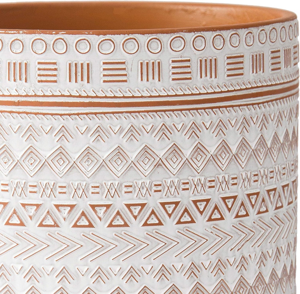 D'vine Dev 8 Inch Terracotta Planter Pot, Modern Design Ceramic Plants Pot with Drainage Hole, Saharan Script, 33-953-D-1