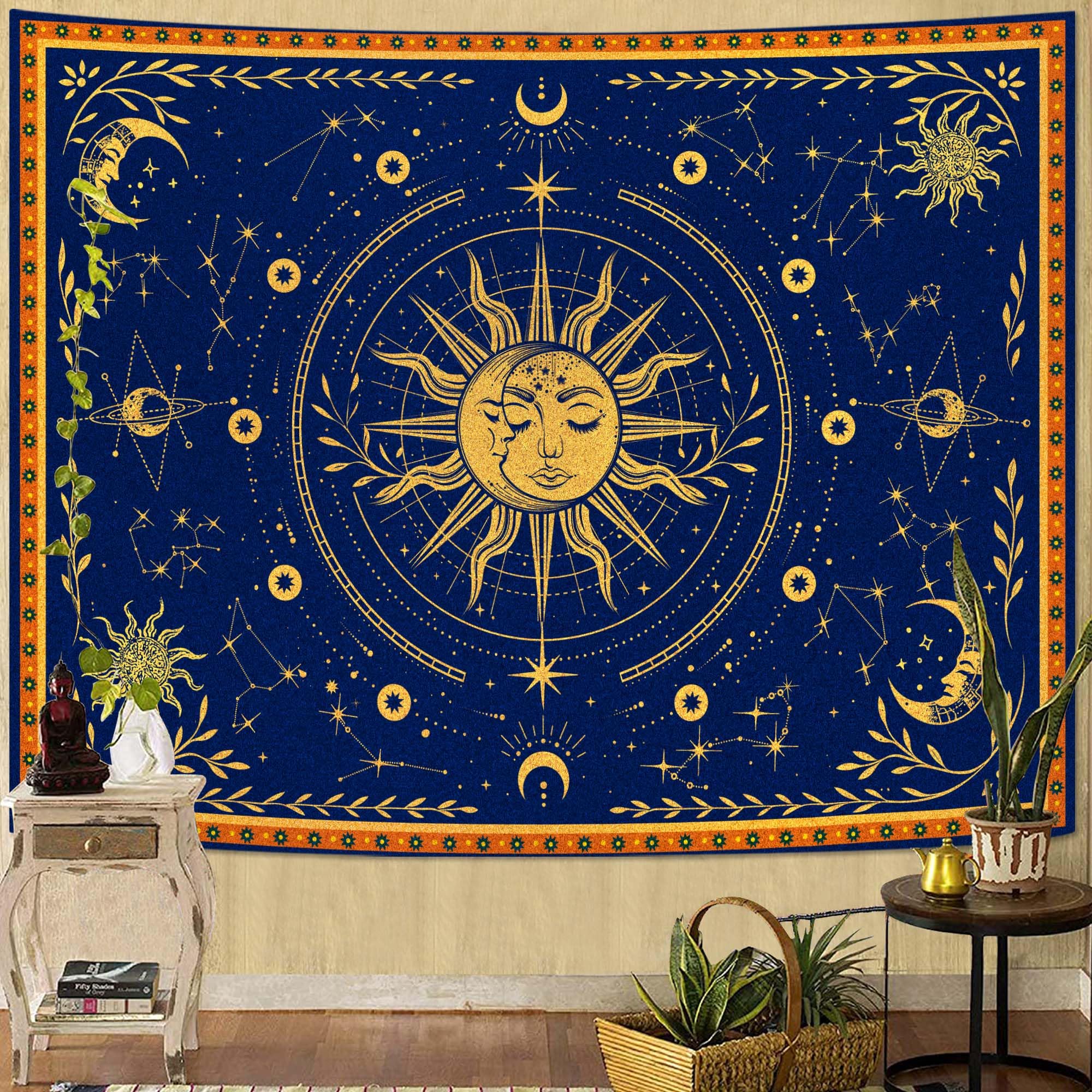 Spenlife Sun Tapestry Boho Tapestry for Bedroom Yellow and Green Tapestries Wall Hanging Bedroom Living Room Wall Art and Home Decor 70x90