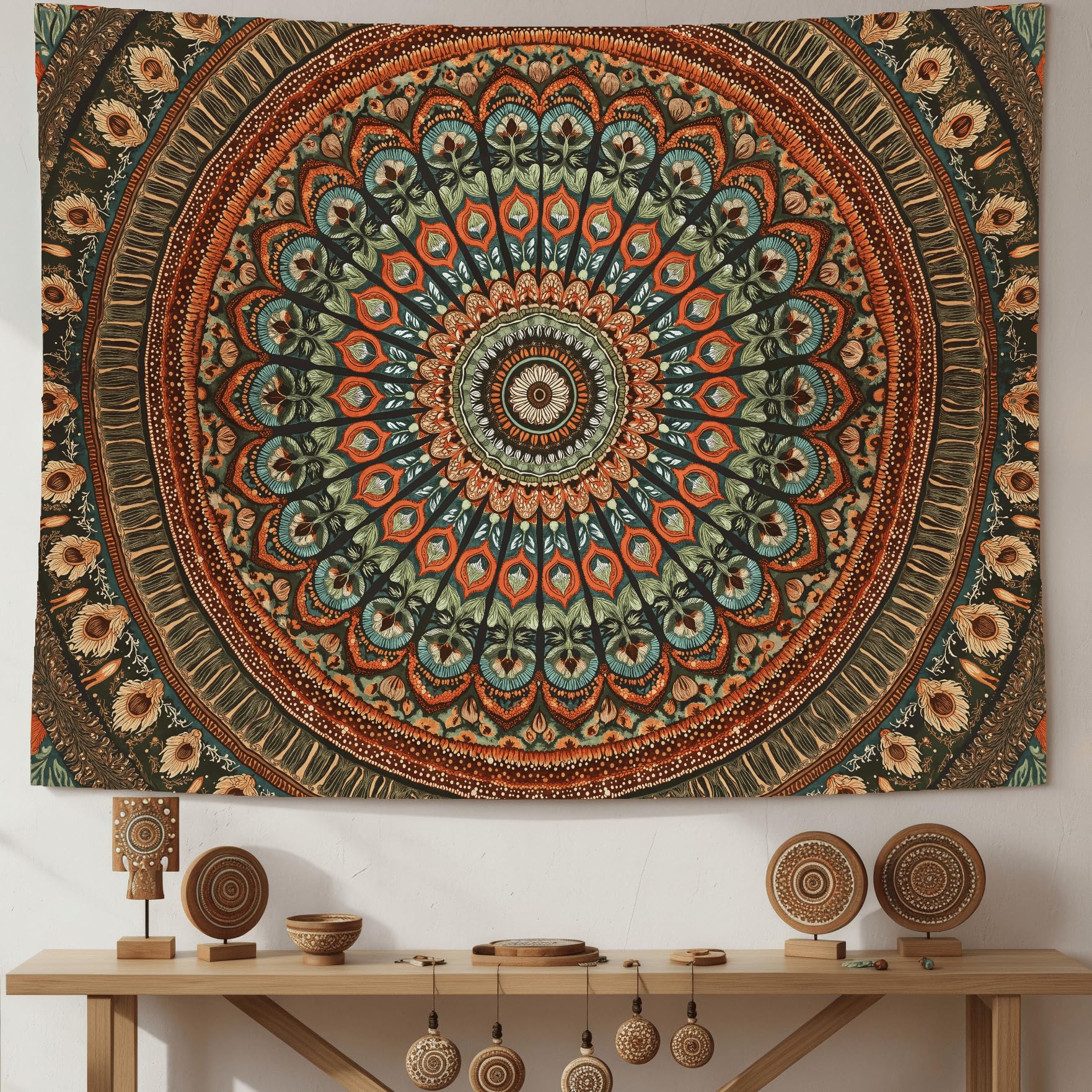 Accnicc Extra Large Orange Brown Boho Mandala Floral Tapestry, 90×68 Inch, Bohemian Wall Decor for Bedroom Living Room Dorm
