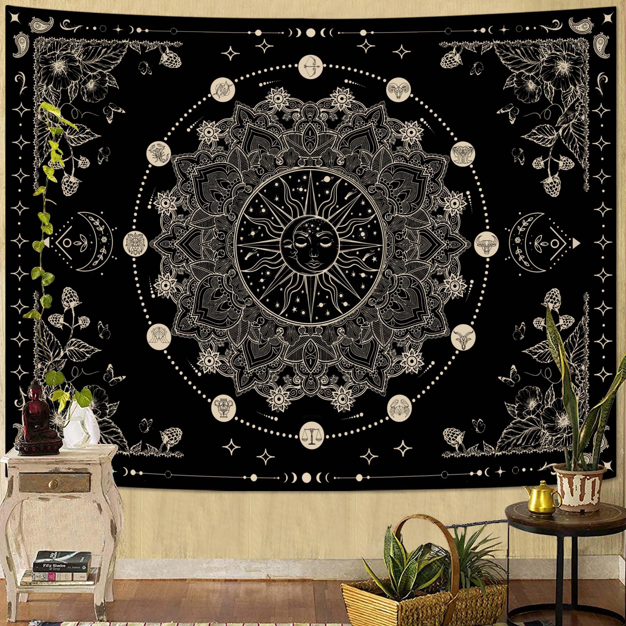 Lunerfex Floral Mandala Tapestry Boho Tapestry for Bedroom Brown Tapestries Wall Hanging Living Room Wall Art and Home Decor 70x90