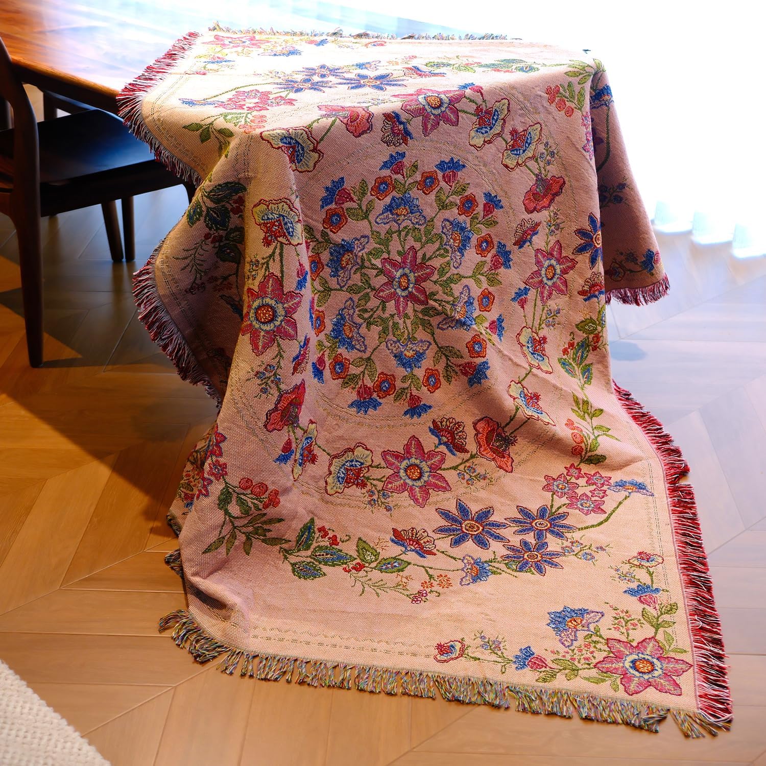 Mandala Flower Boho Throw Blanket for Couch Bed Chair Lounge Hippie Room Decor Reversible Cotton Woven Whimsical Throw Blanket Witchy Room Decor Throws Bed Spread Outdoor Camping Blanket 51x59 Inches