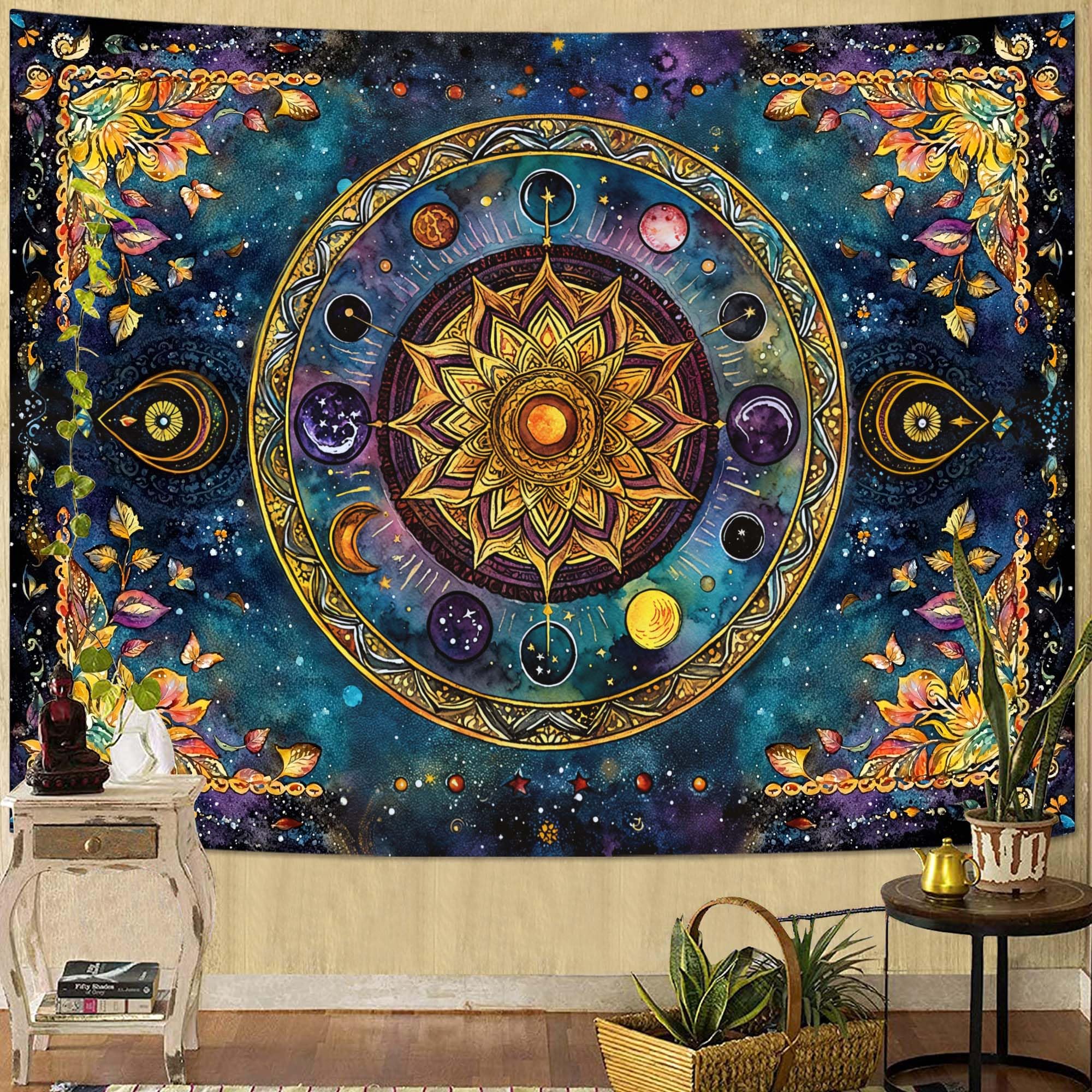 Lunerfex Floral Mandala Tapestry Boho Tapestry for Bedroom Brown Tapestries Wall Hanging Living Room Wall Art and Home Decor 70x90