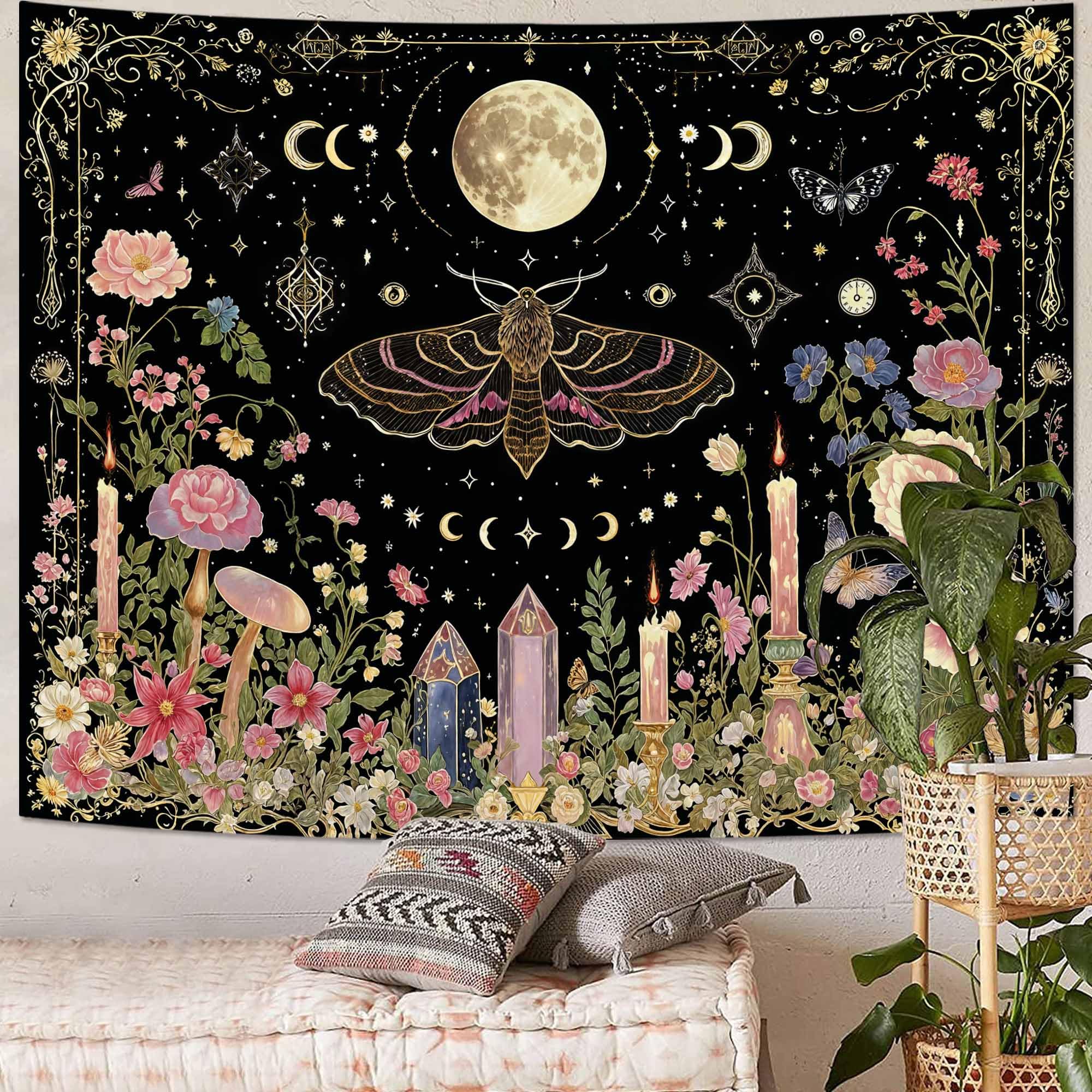 Lunerfex Folk Art Frog Banjo Tapestry - Vintage Woodland Night Wall Hanging for Rustic & Whimsical Decor 90"x70"