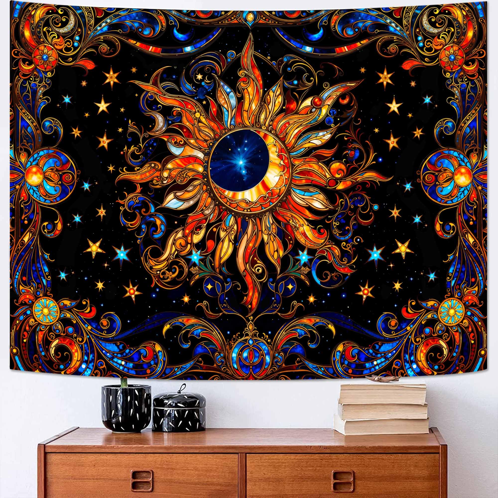 Spenlife Sun Tapestry Boho Tapestry for Bedroom Yellow and Green Tapestries Wall Hanging Bedroom Living Room Wall Art and Home Decor 70x90