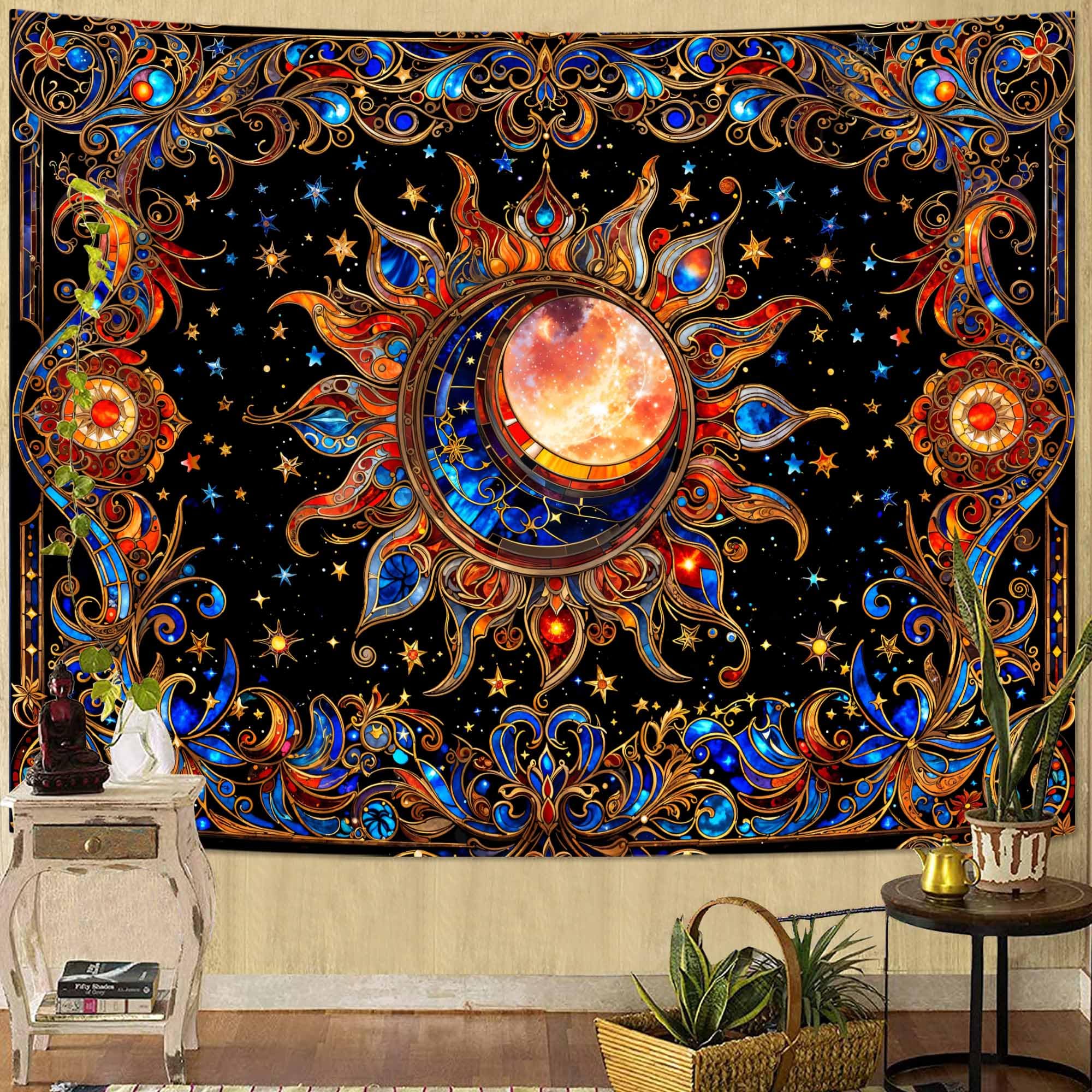 Spenlife Sun Tapestry Boho Tapestry for Bedroom Yellow and Green Tapestries Wall Hanging Bedroom Living Room Wall Art and Home Decor 70x90